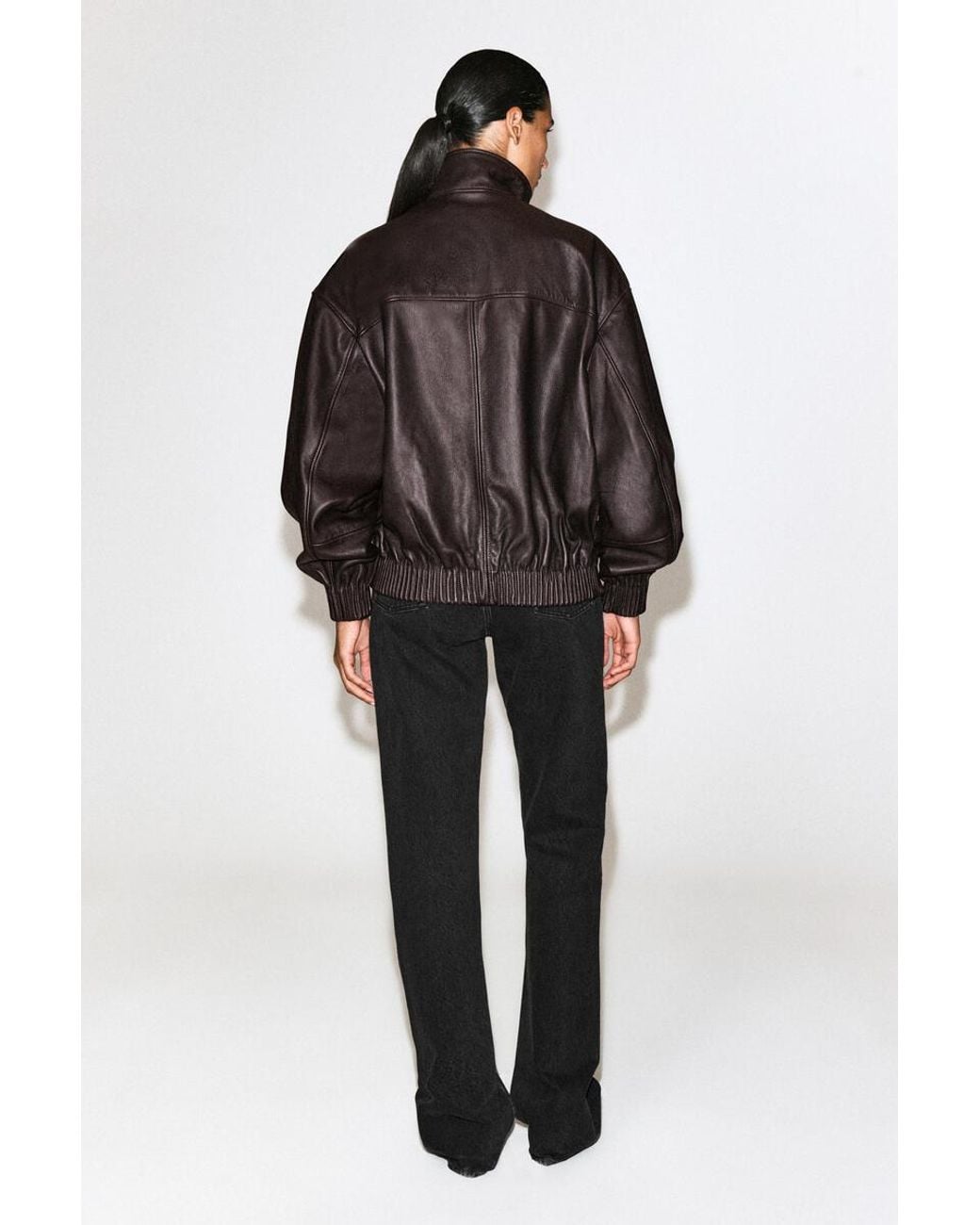 COS Black Leather Mock-Neck Bomber Jacket