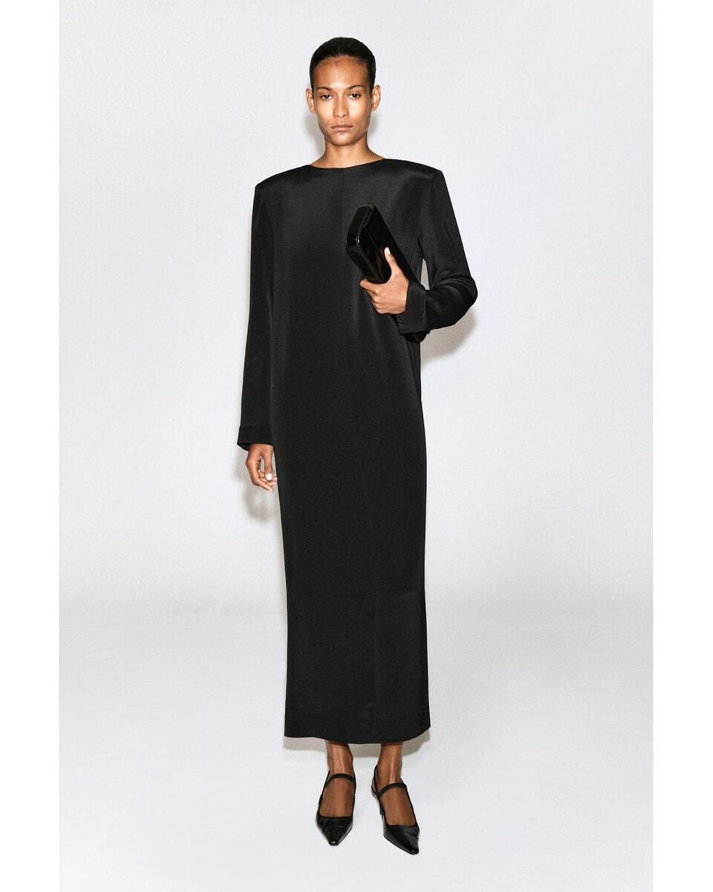 COS Button-Detail Silk-Crepe Maxi Dress in Black | Lyst