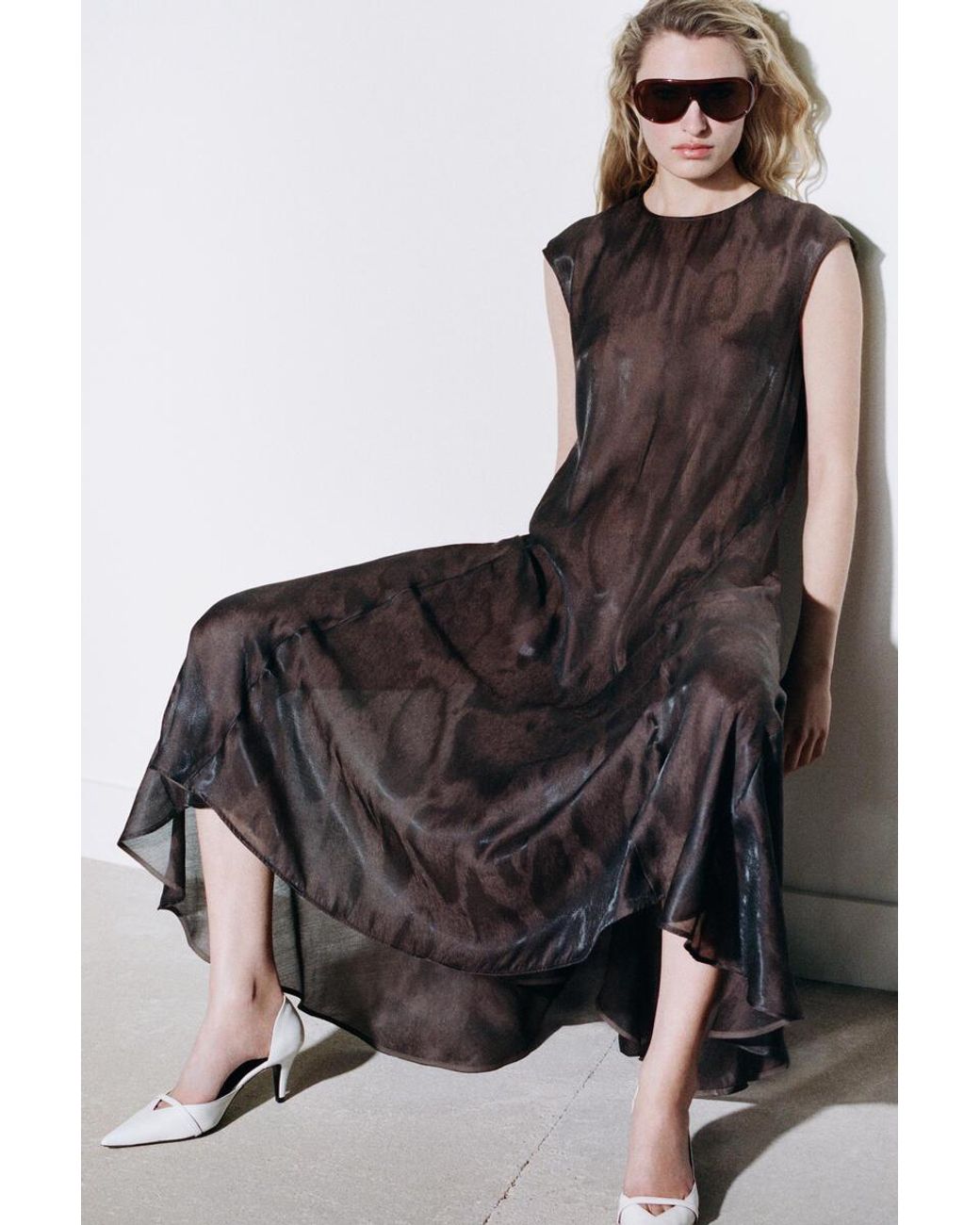 COS Black Animal-Jacquard Midi Dress