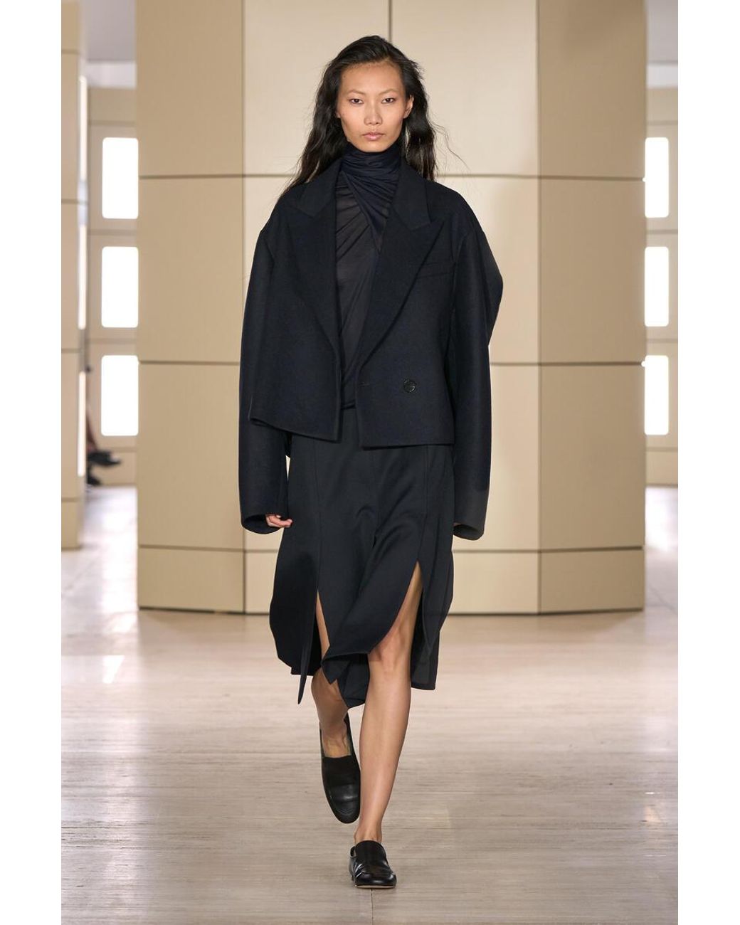 COS Black Oversized Cropped Boiled Wool-Blend Blazer