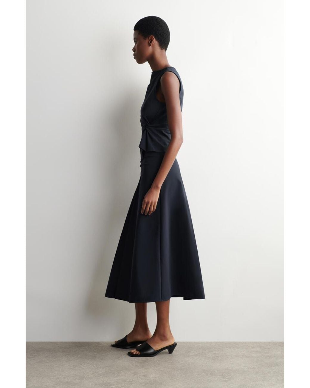 COS Blue Twist-Detail Jersey Midi Skirt