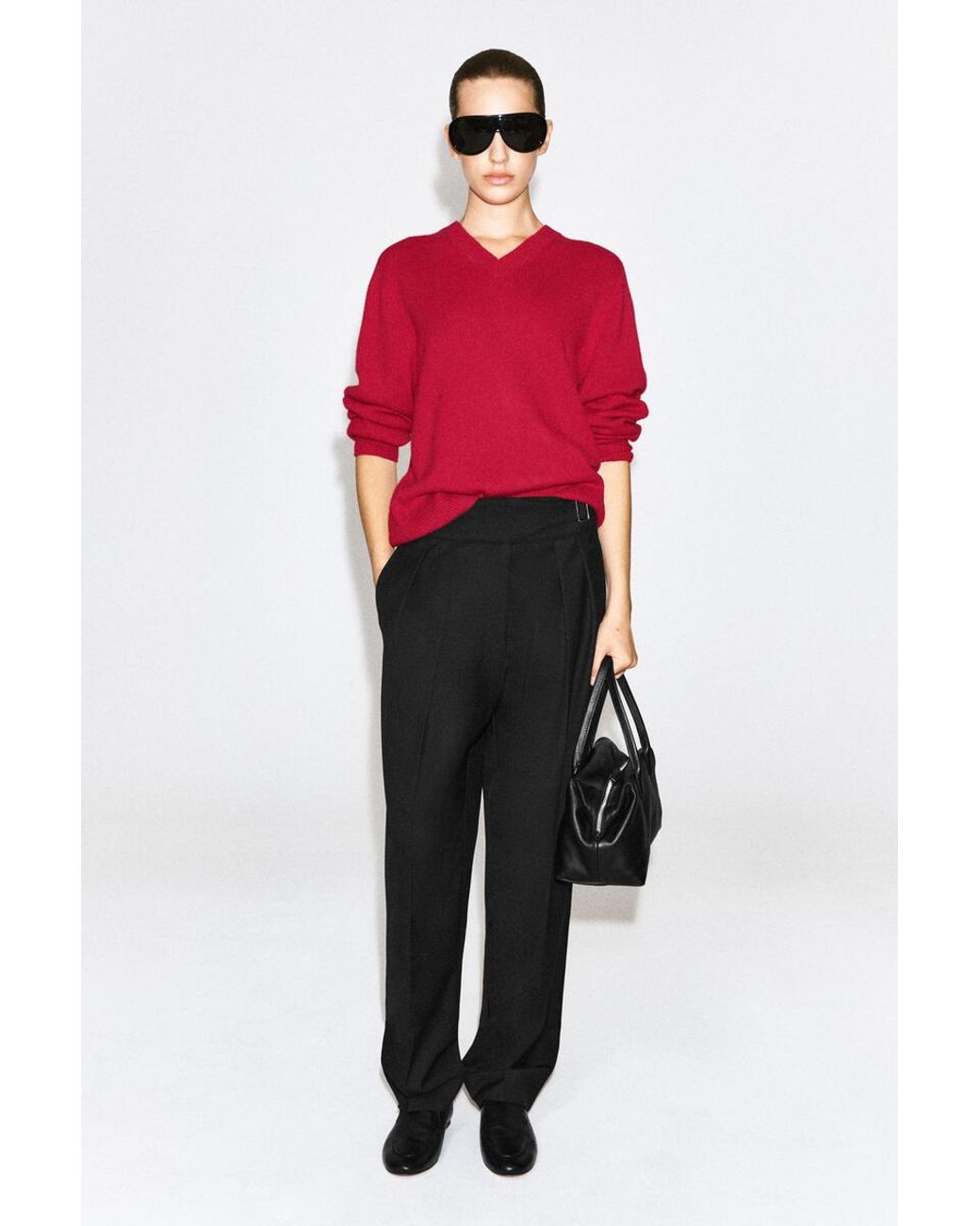 COS Red Sculpted Cashmere V-Neck Sweater