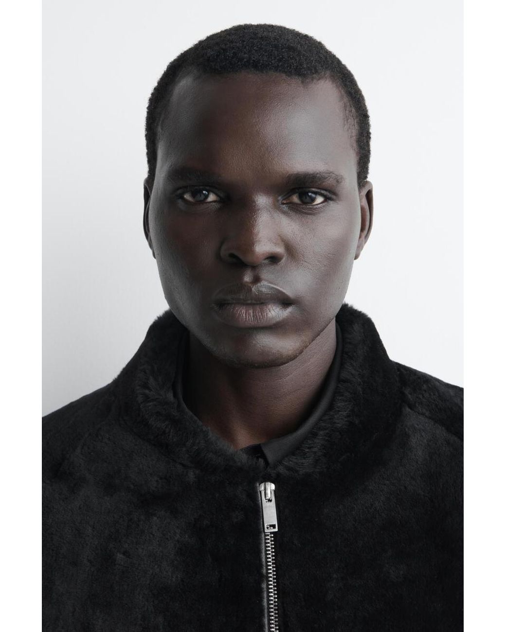 COS Black Padded Shearling Bomber Jacket for men