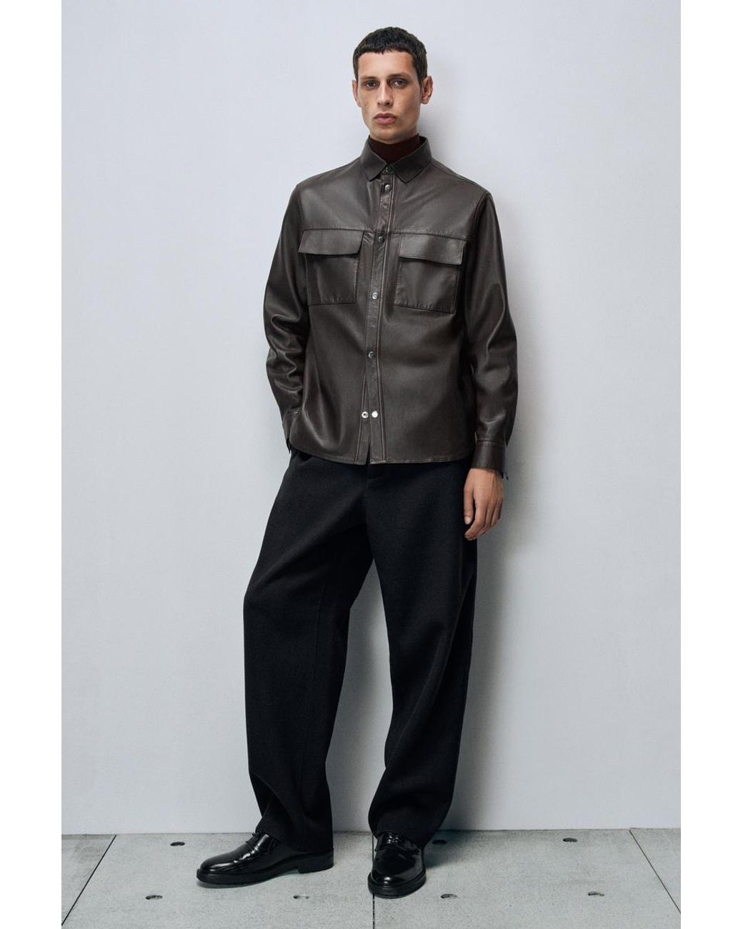 COS Leather Overshirt in Brown for Men | Lyst