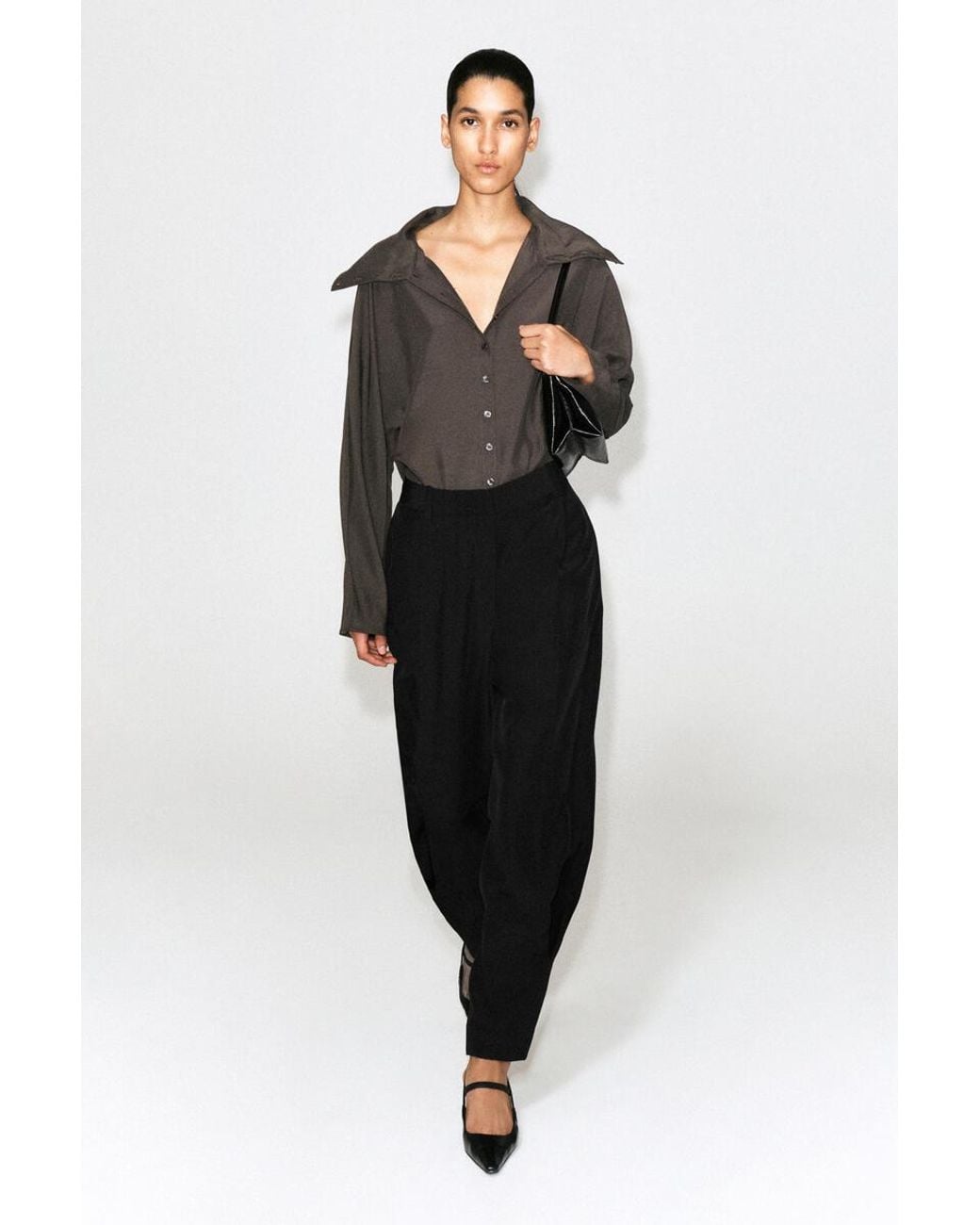 COS Black Pleated Balloon-Leg Trousers