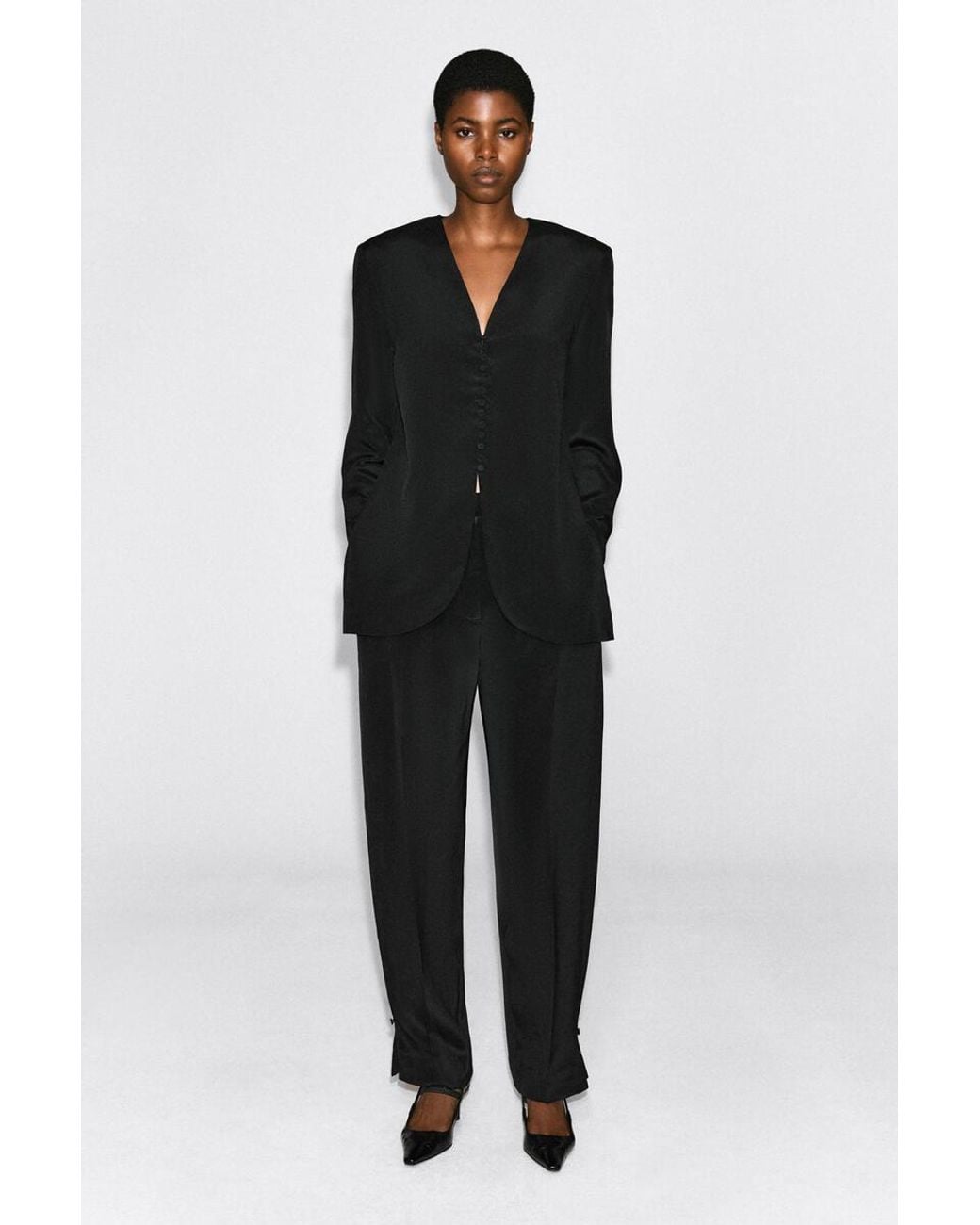 COS Black Pleated Silk-Crepe Barrel-Leg Trousers