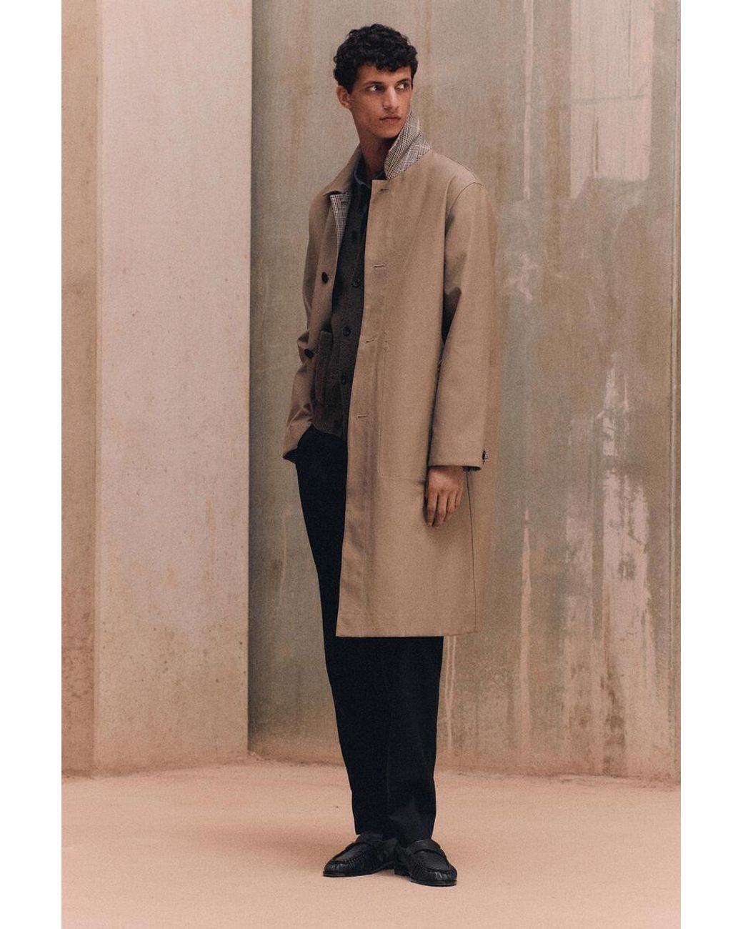 COS Natural Reversible Checked Car Coat for men