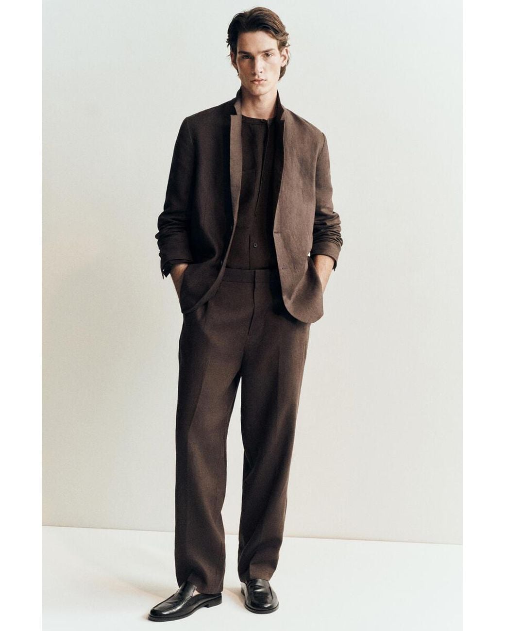 COS Brown Single-Breasted Linen Blazer for men