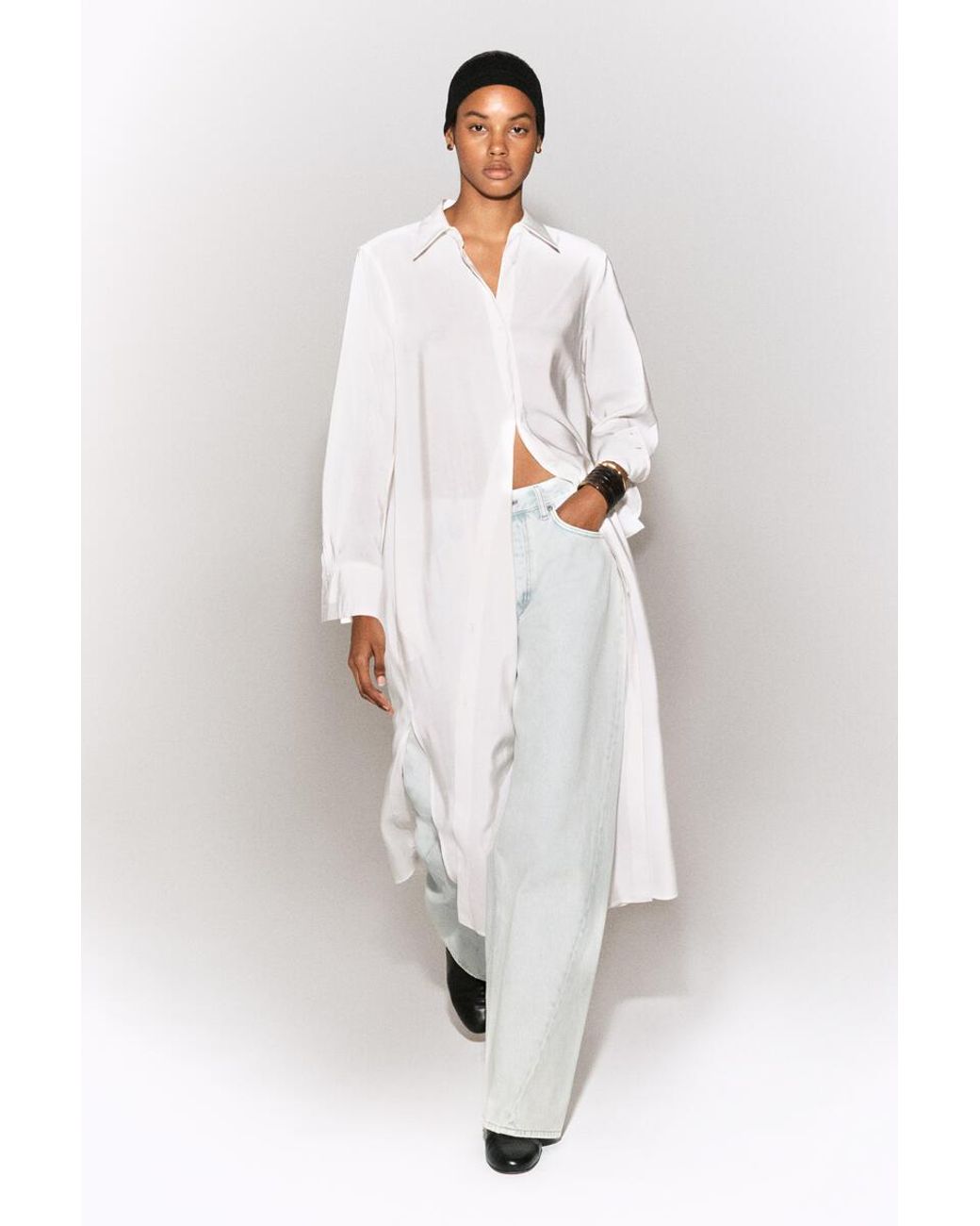 COS White Fluid Midi Shirt Dress