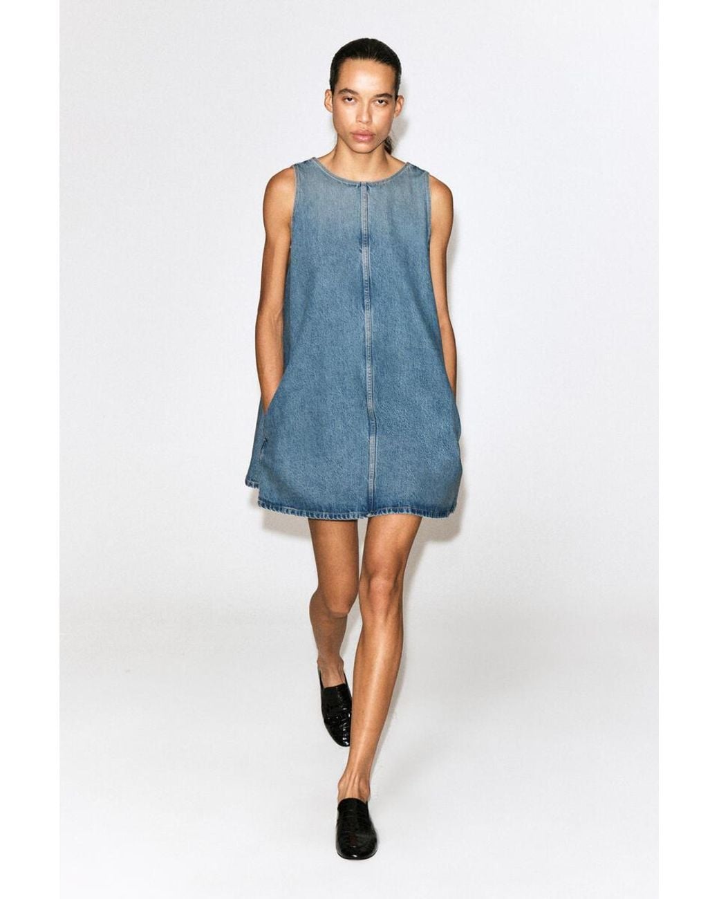 COS Blue Denim A-Line Mini Dress