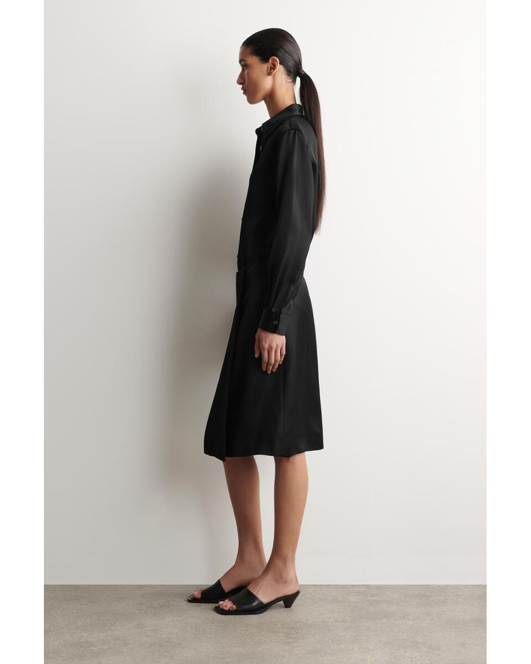 COS Black Button-Down Collar Satin Shirt