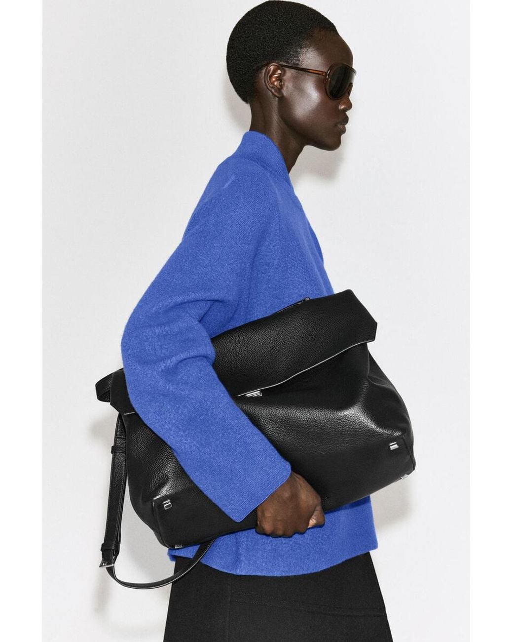 COS Blue Layered-Collar Boiled Wool Sweater