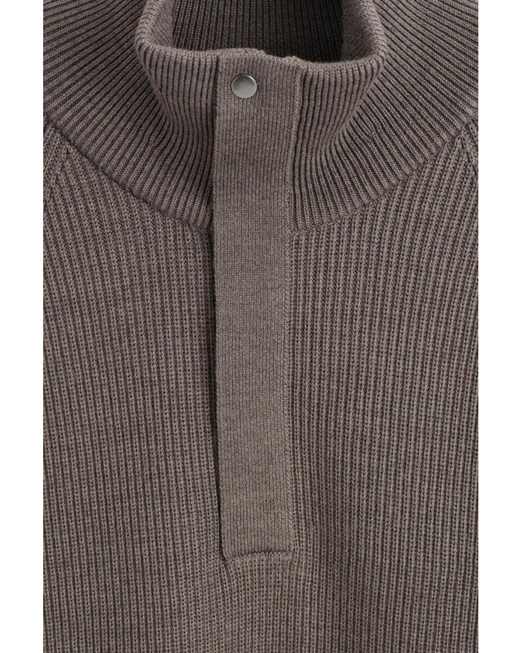 COS Brown Ribbed Wool Half-Zip Sweater for men