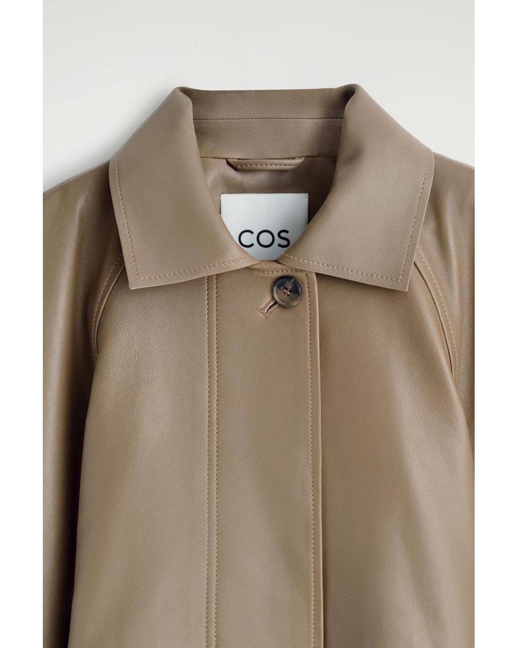 COS Natural Funnel-Neck Leather Short Trench Jacket