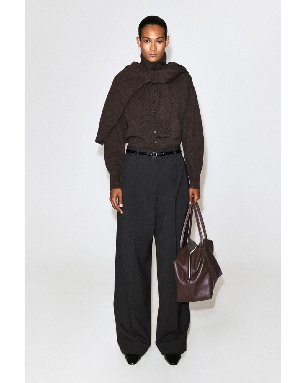 COS Black Sculpted Pure Cashmere Funnel-Neck Cardigan