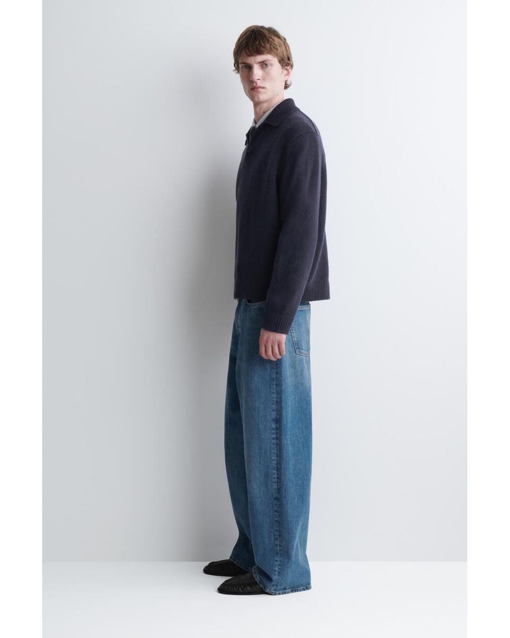 COS Blue Chunky Cashmere Polo Jumper for men