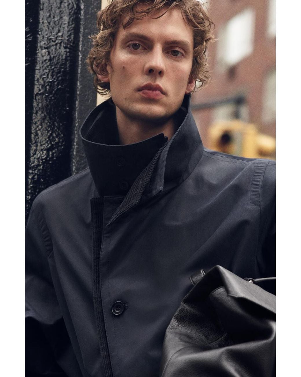 COS Blue Corduroy-Detail Waxed-Cotton Trench Coat for men