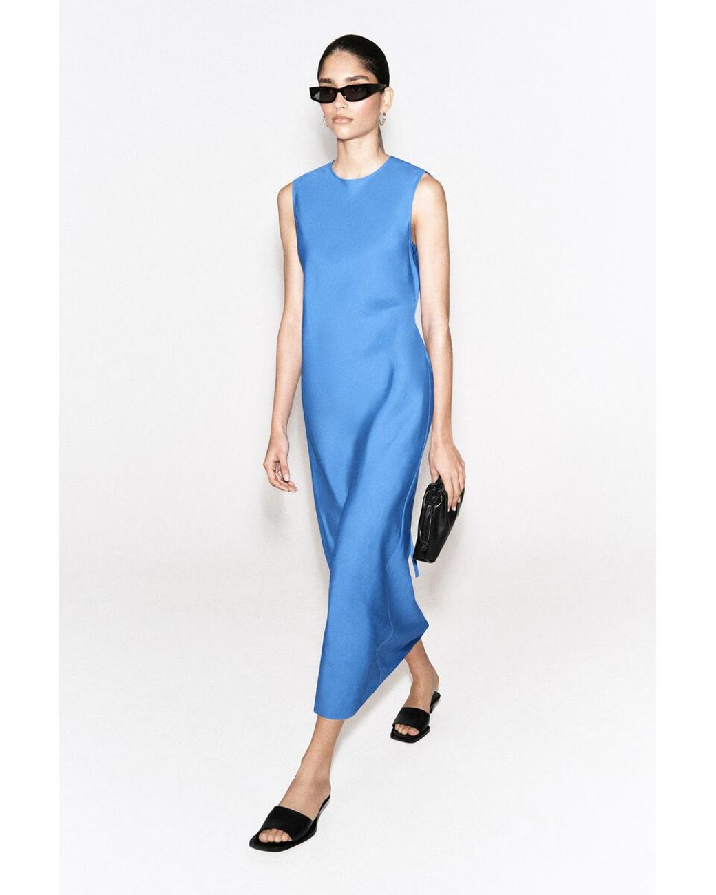 COS Blue Bias-Cut Linen-Blend Midi Dress
