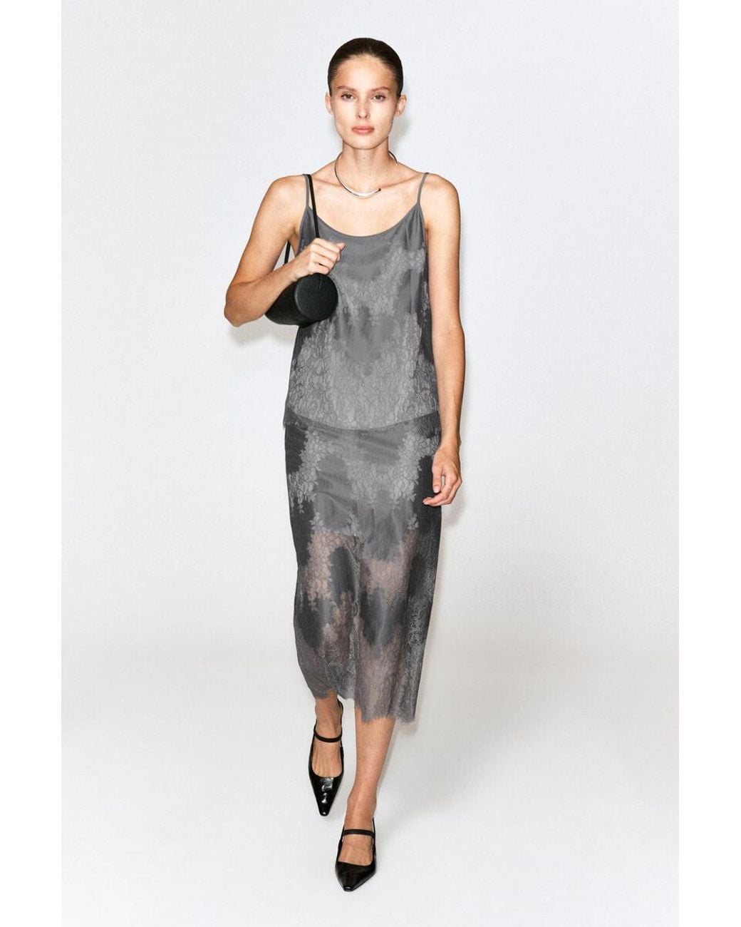 COS Gray Lace-Overlay Cami Top