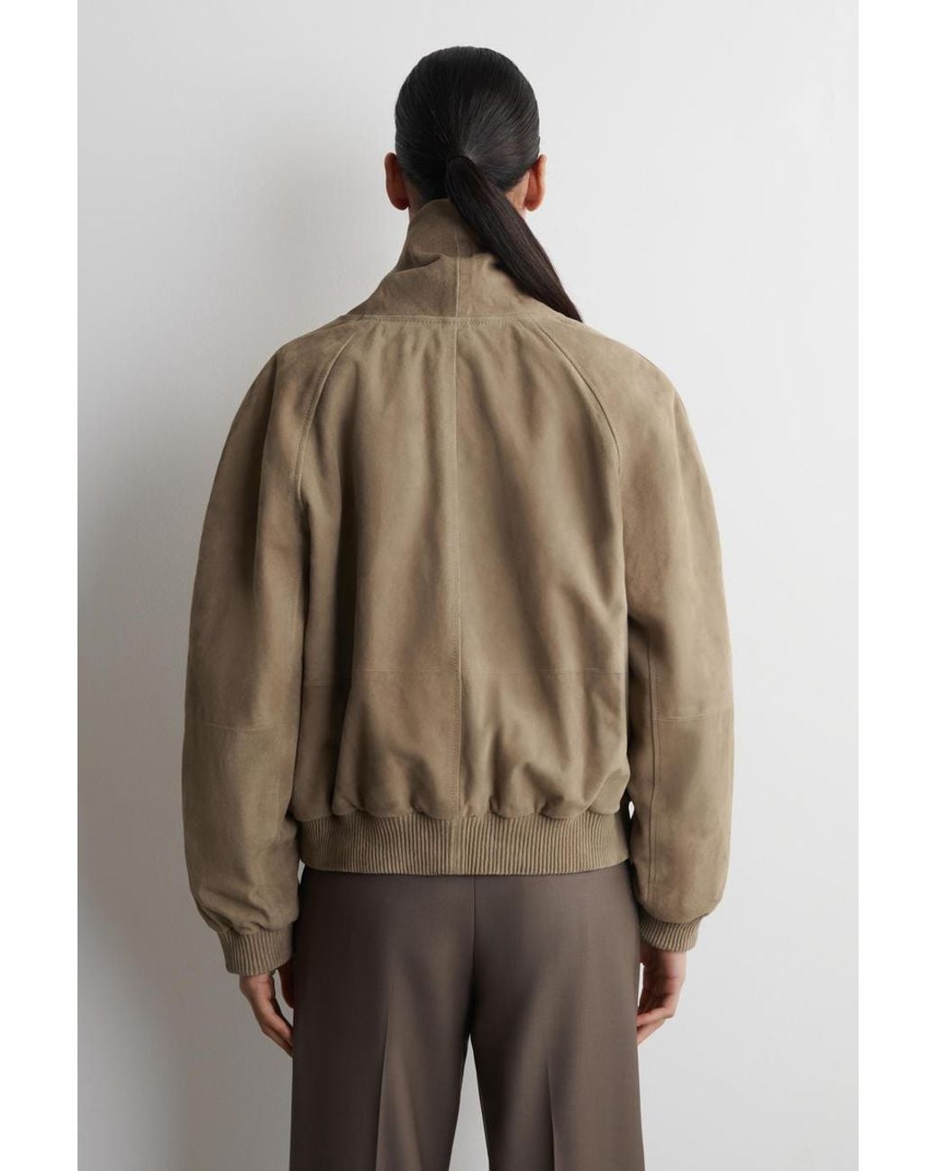 COS Natural Shawl-Collar Suede Bomber Jacket
