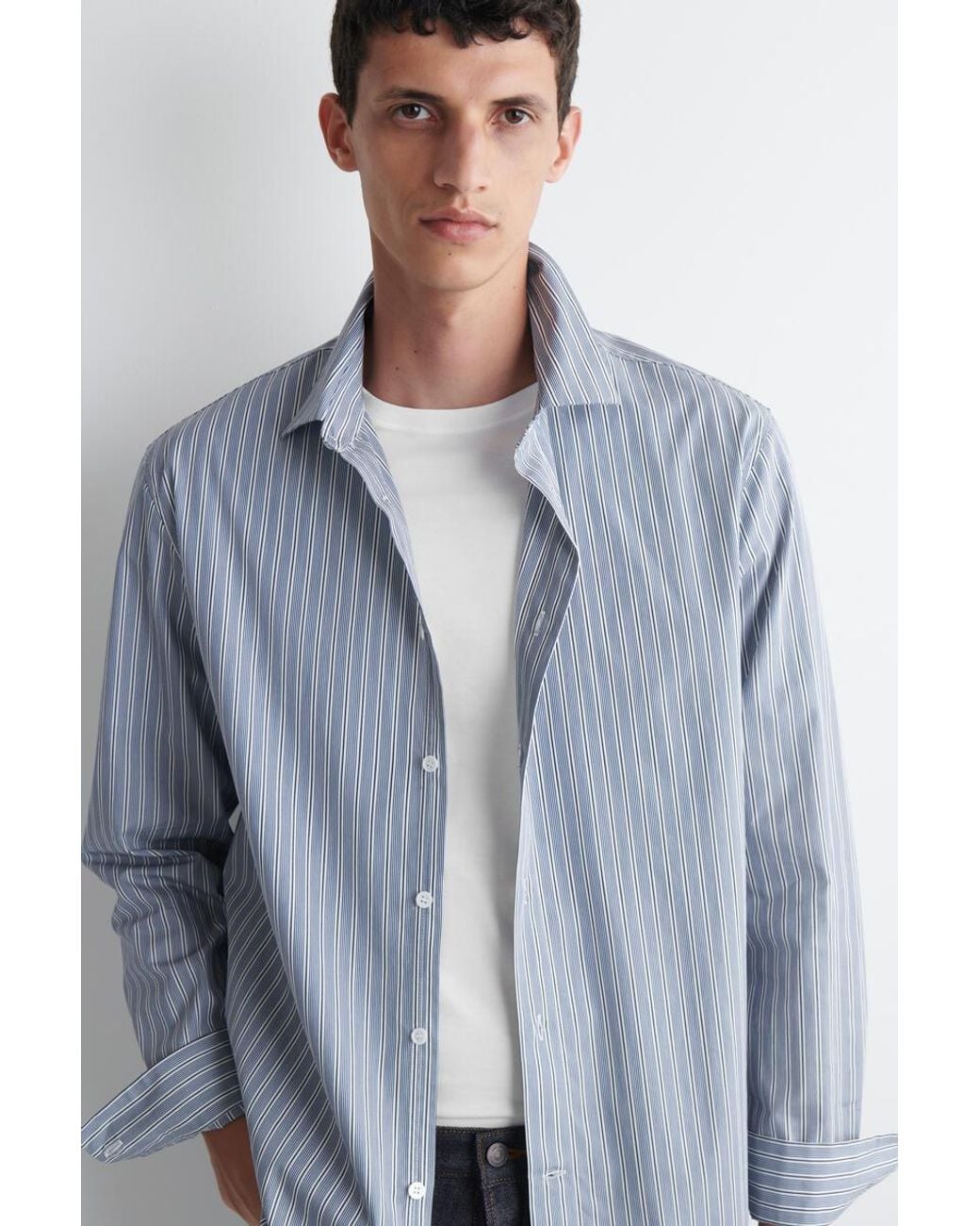 COS Blue Relaxed Striped Cotton Shirt for men