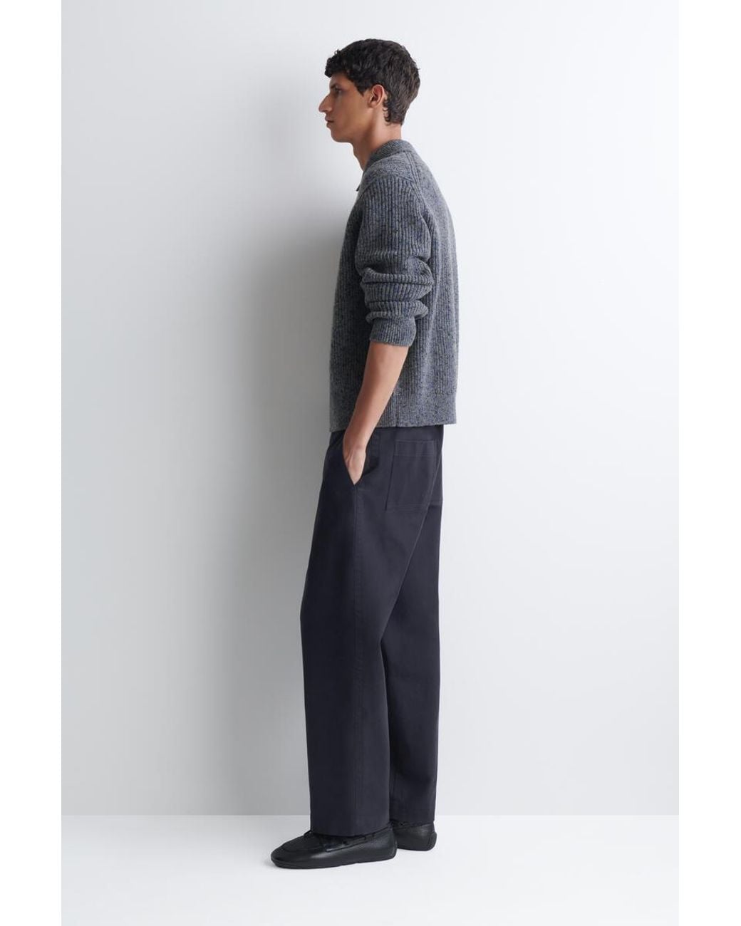 COS Gray Donegal-Effect Wool-Cotton Polo Jumper for men