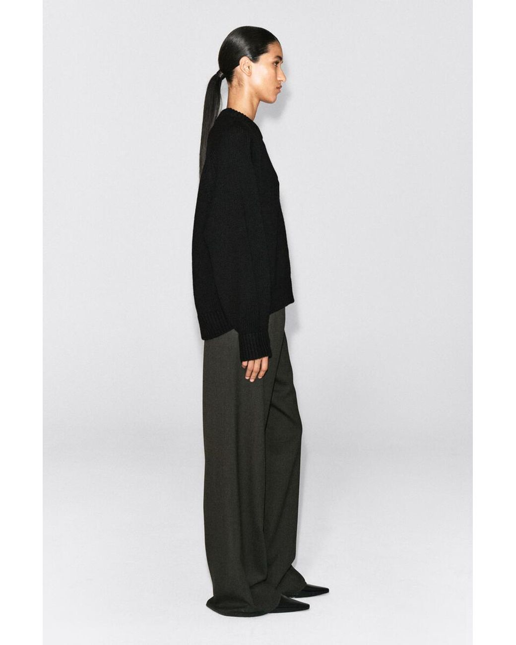 COS Black Rounded Wool Crew-Neck Sweater