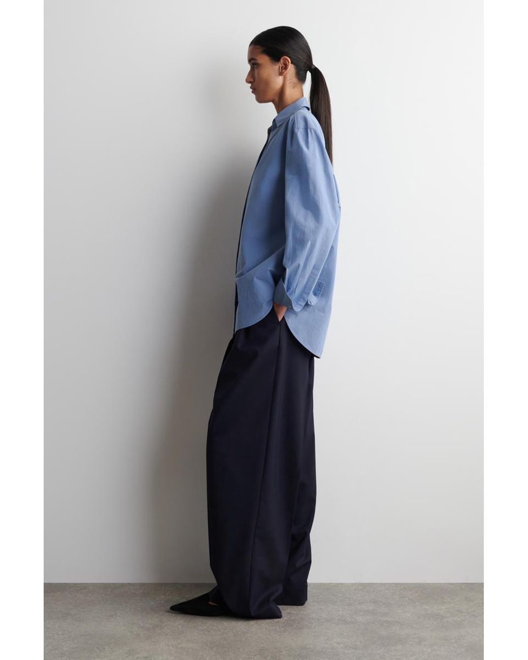 COS Blue Open-Collar Cotton-Poplin Shirt
