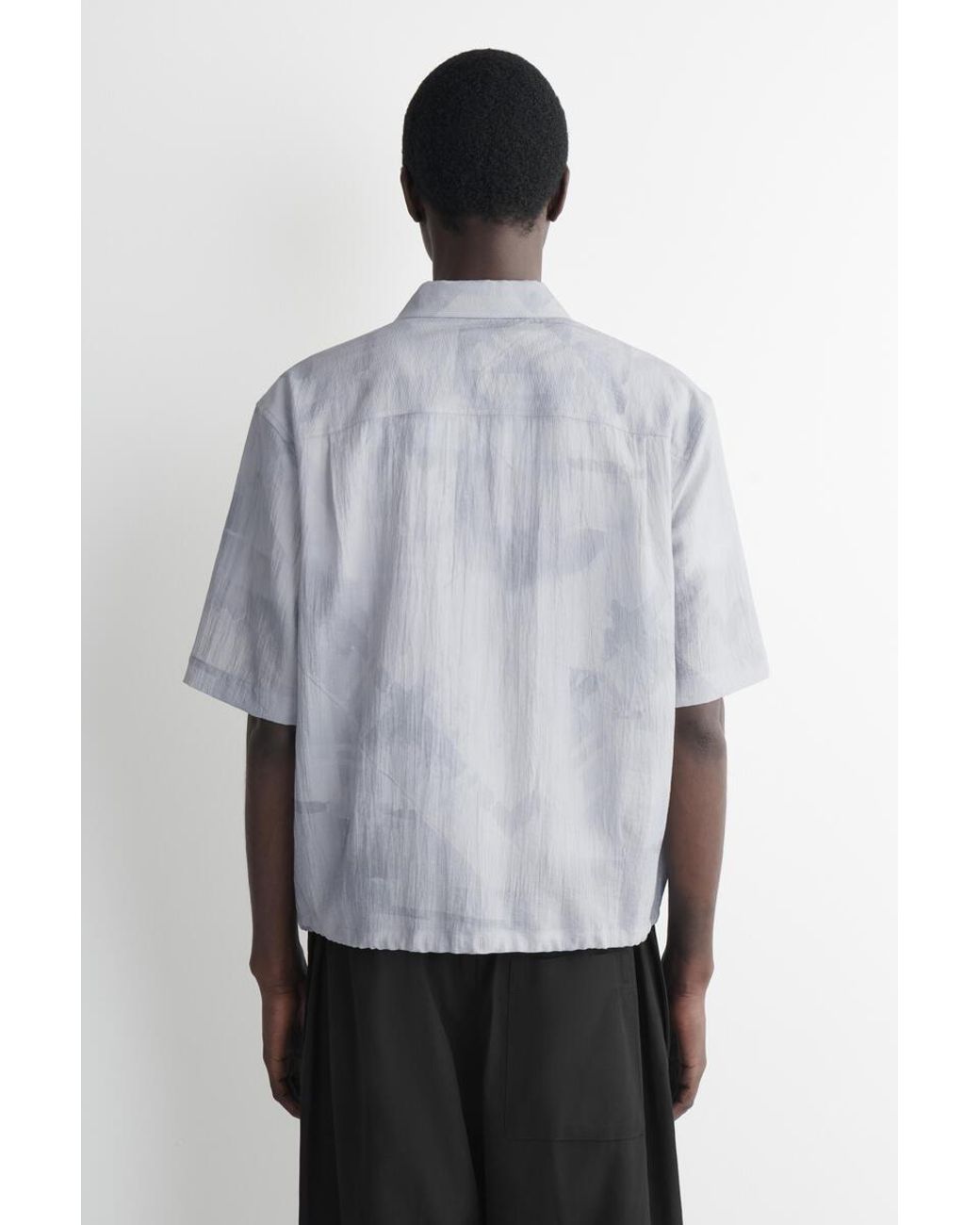 COS Gray Textured Drawstring-Hem Shirt for men
