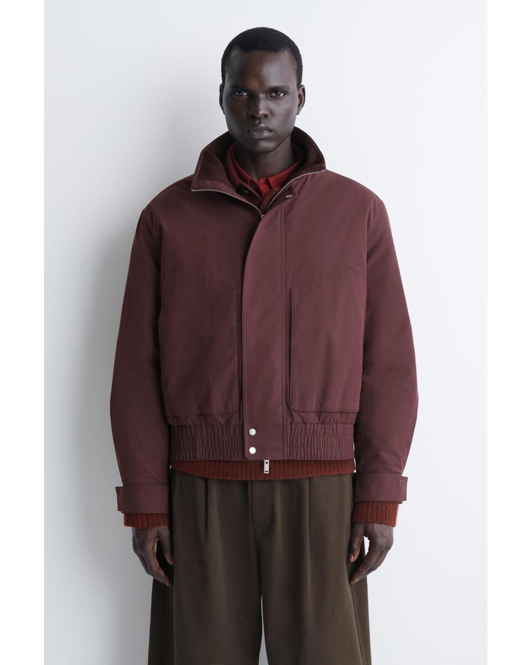 COS Red Padded Funnel-Neck Bomber Jacket for men