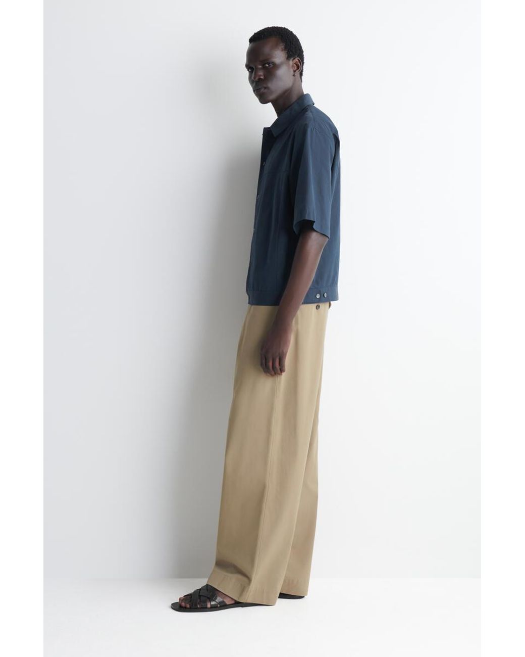 COS Blue Boxy Cotton-Poplin Utility Shirt for men
