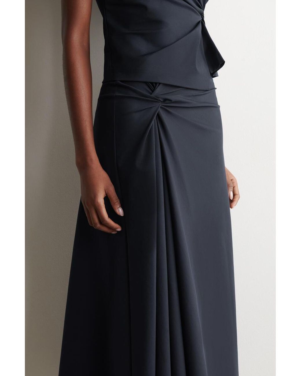 COS Blue Twist-Detail Jersey Midi Skirt