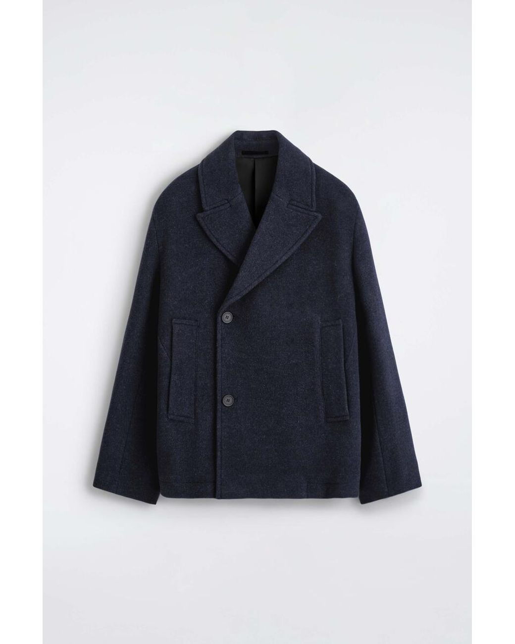 COS Blue Double-Breasted Wool Short Pea Coat for men