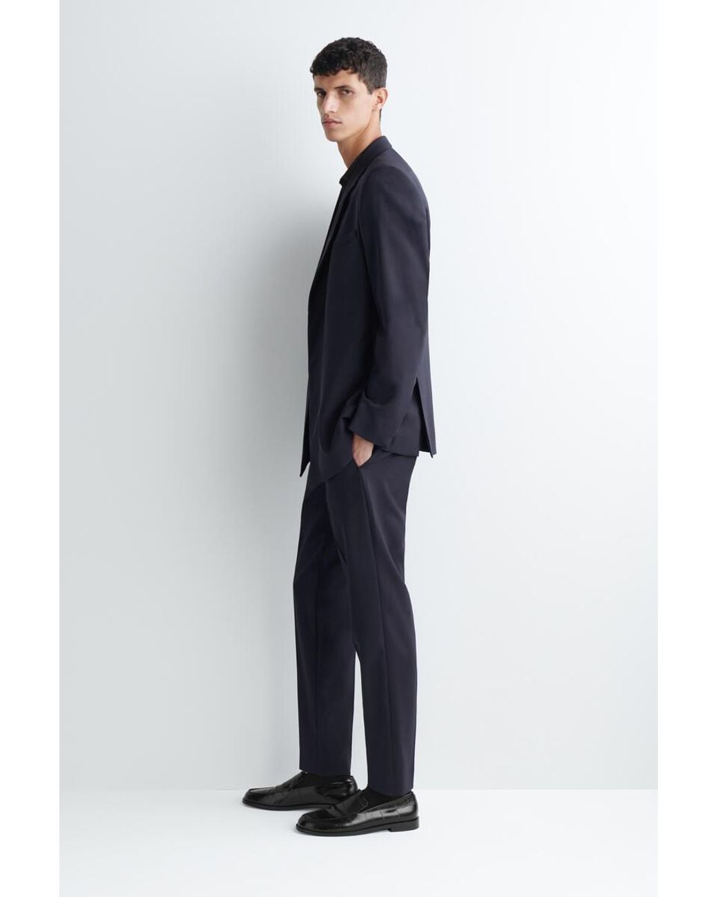 COS Blue Slim Double-Breasted Wool Blazer for men