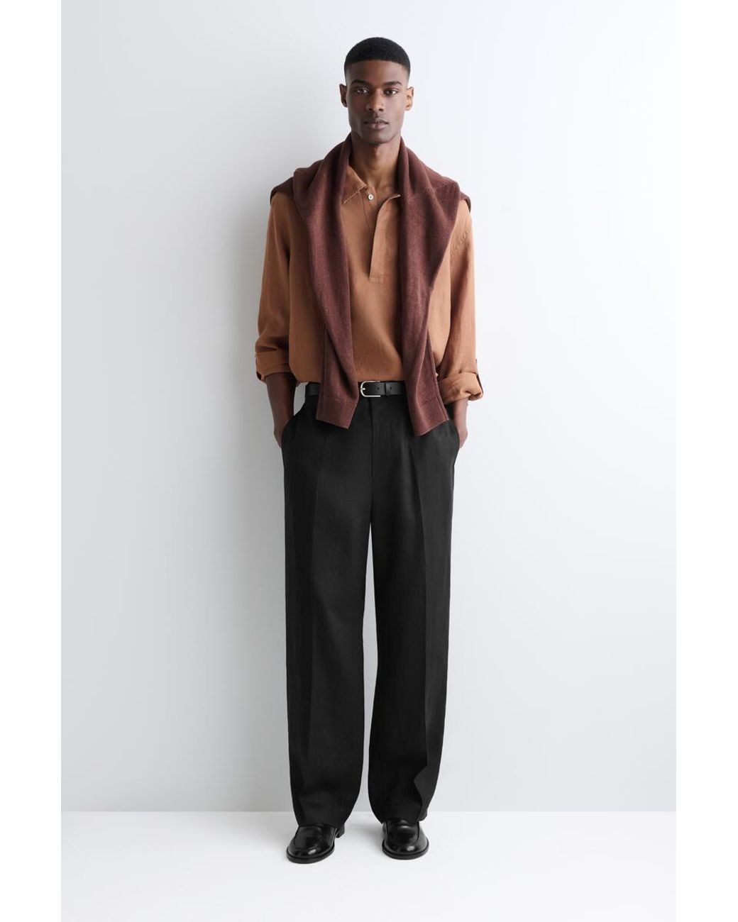 COS Black Linen Popover Shirt for men