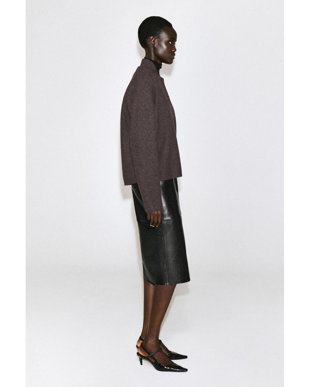COS Brown Layered-Collar Boiled Wool Cardigan
