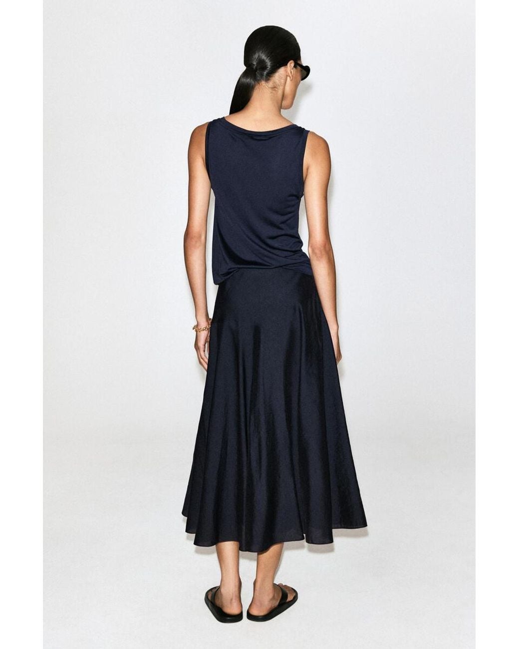 COS Blue Button-Detail Fluid Midi Skirt