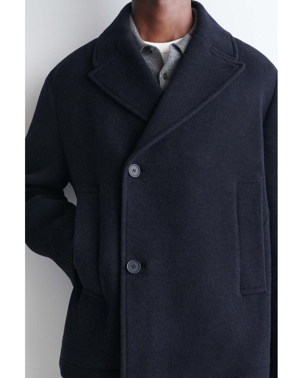 COS Blue Double-Breasted Wool Short Pea Coat for men