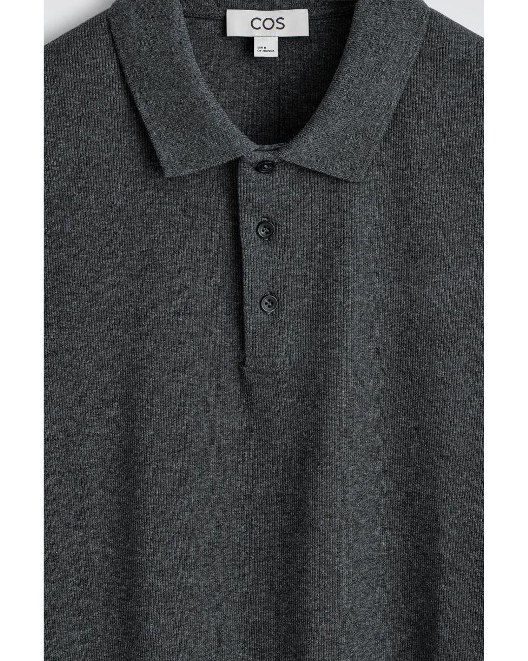 COS Black Slim Ribbed Cotton Polo Shirt for men