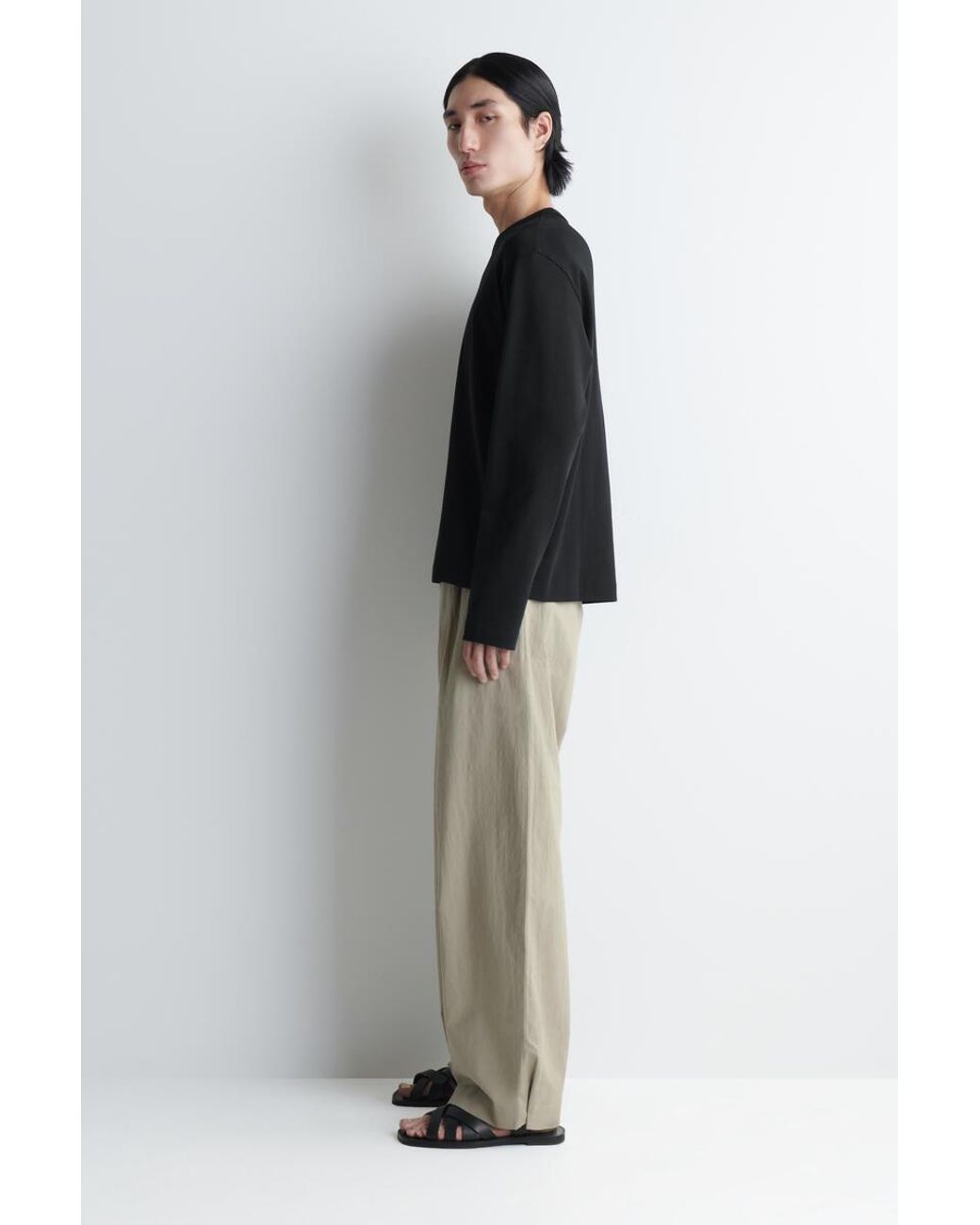 COS Black Relaxed Jersey Interlock Long-sleeved T-shirt for men