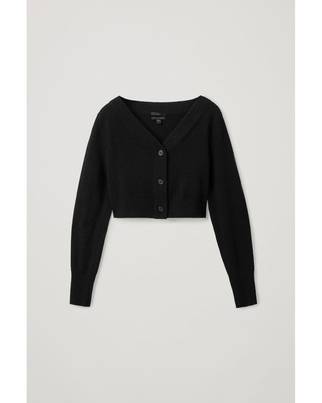 COS Cropped Cashmere Cardigan in Black | Lyst