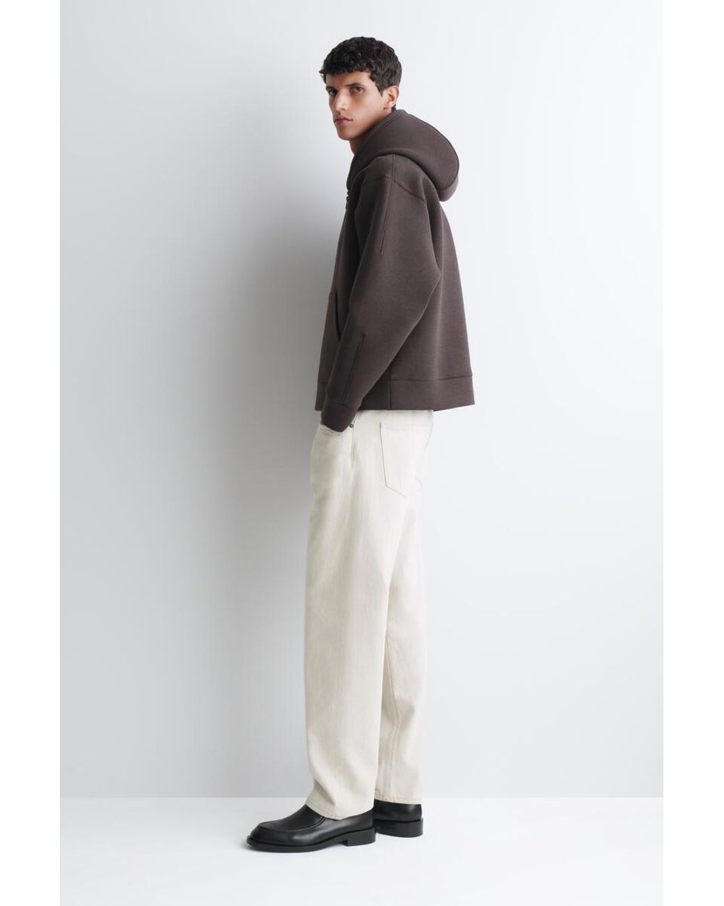 COS Brown Oversized Scuba-Jersey Zip-Up Hoodie for men