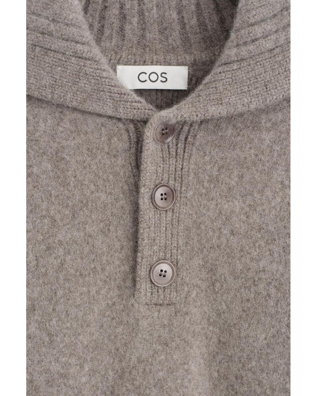 COS Brown Buttoned Pure Cashmere Funnel-Neck Jumper for men
