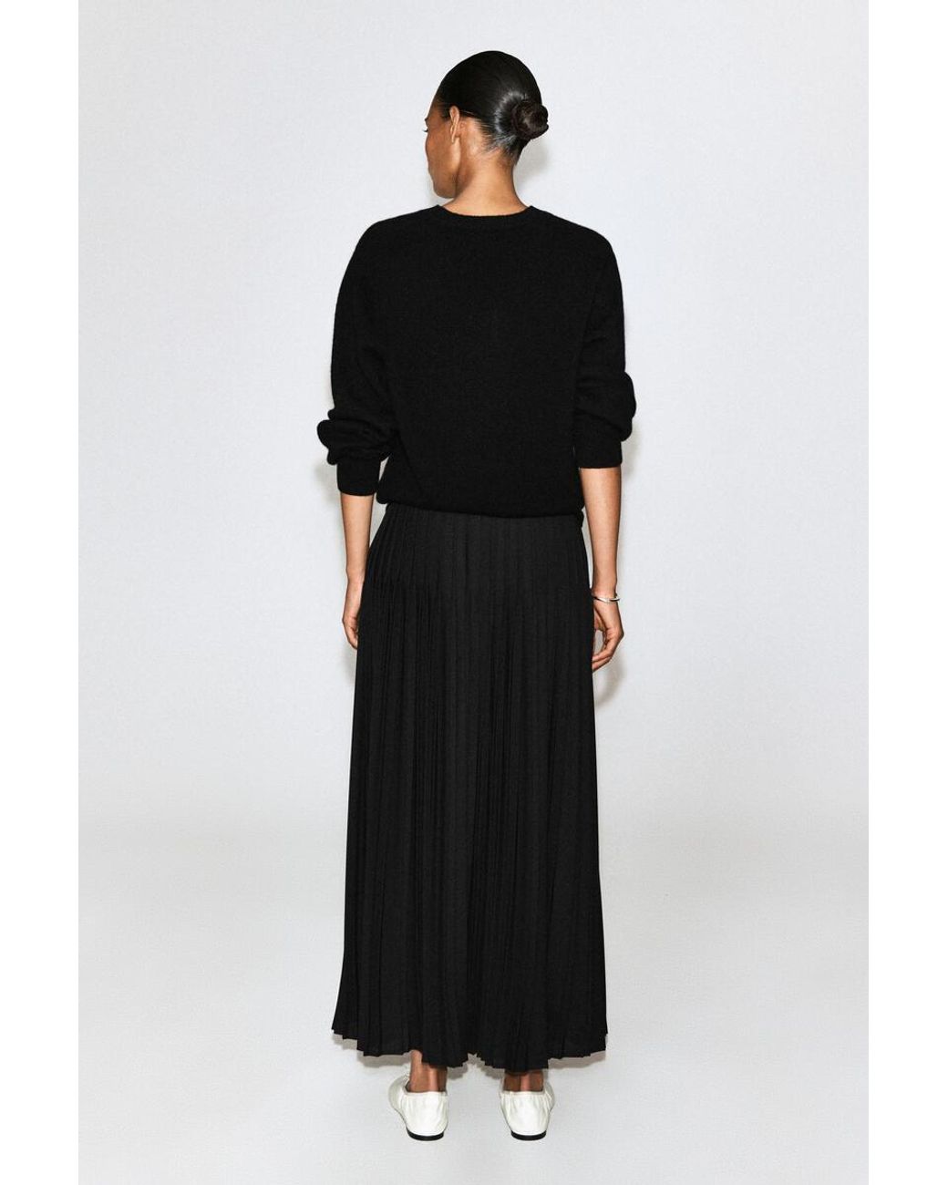 COS Black Pleated Crepe Midi Skirt