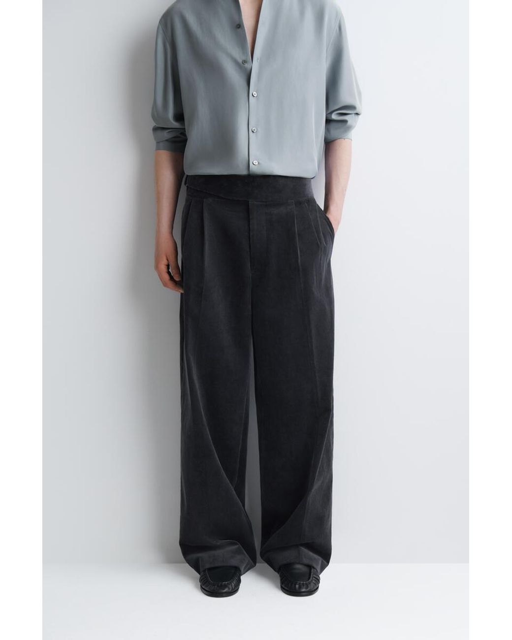 COS Black Belt-Detail Corduroy Relaxed-Fit Wide-Leg Pants for men