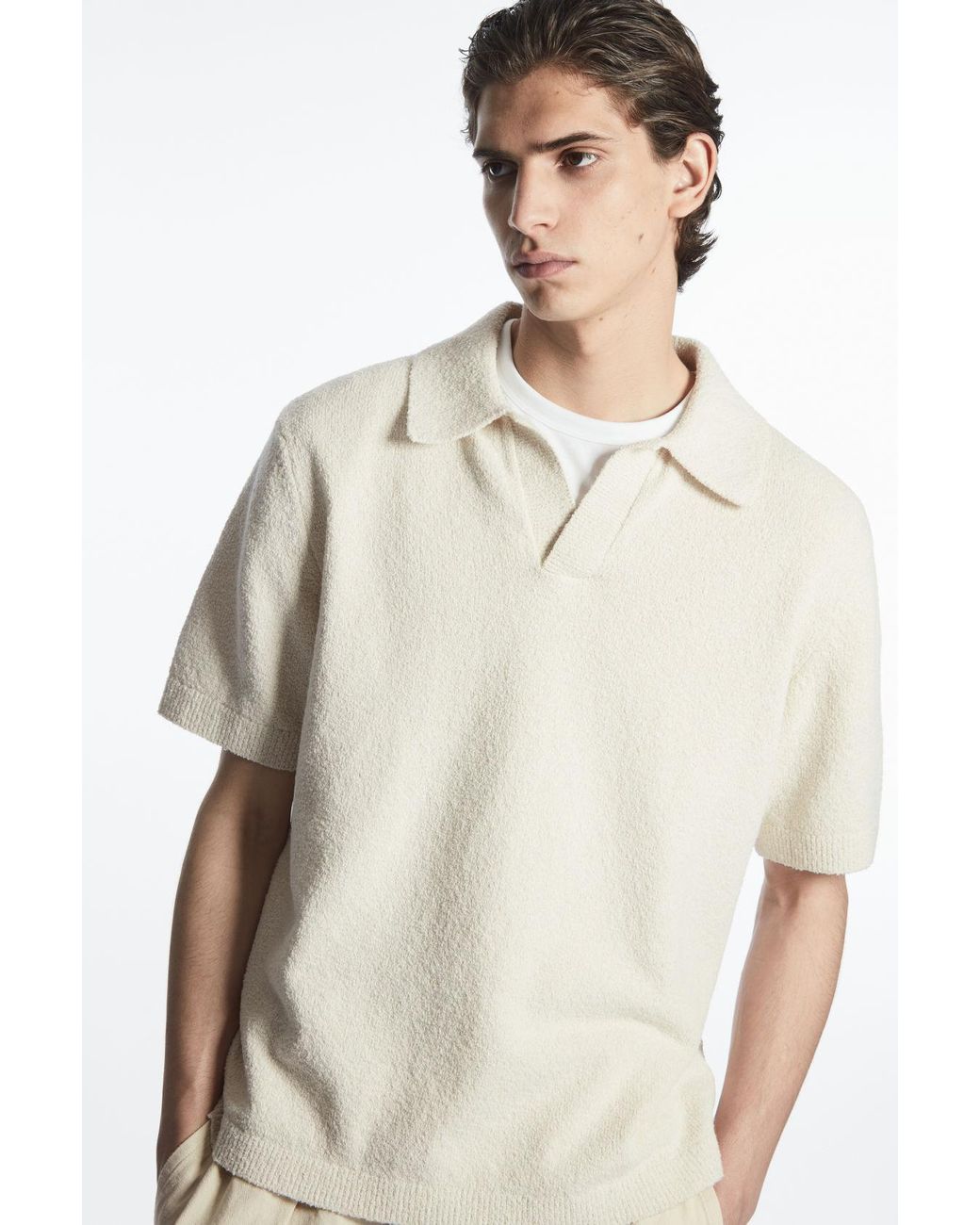 COS Bouclé-knit Polo Shirt in White for Men