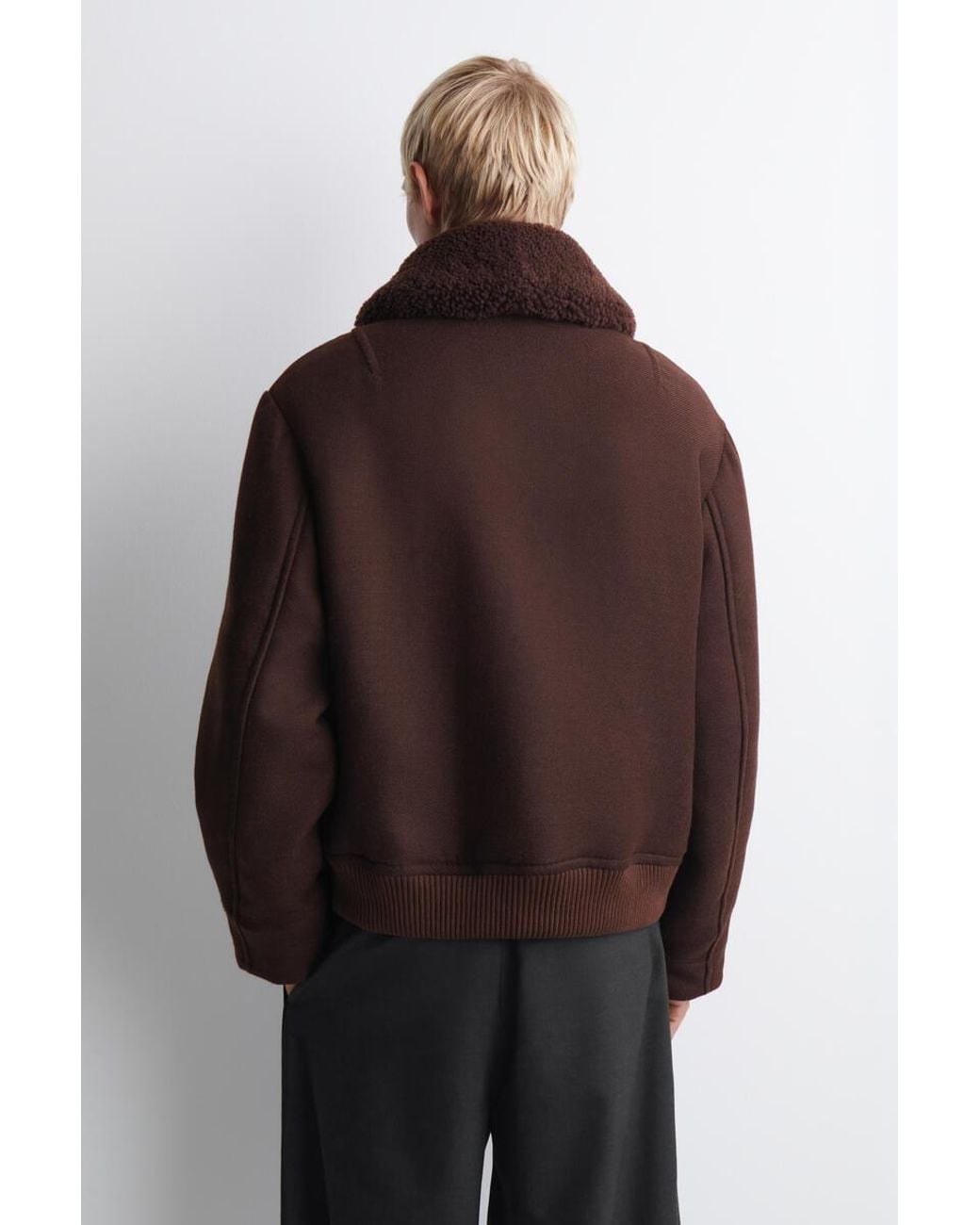 COS Brown Shearling-Collar Wool Flight Jacket for men