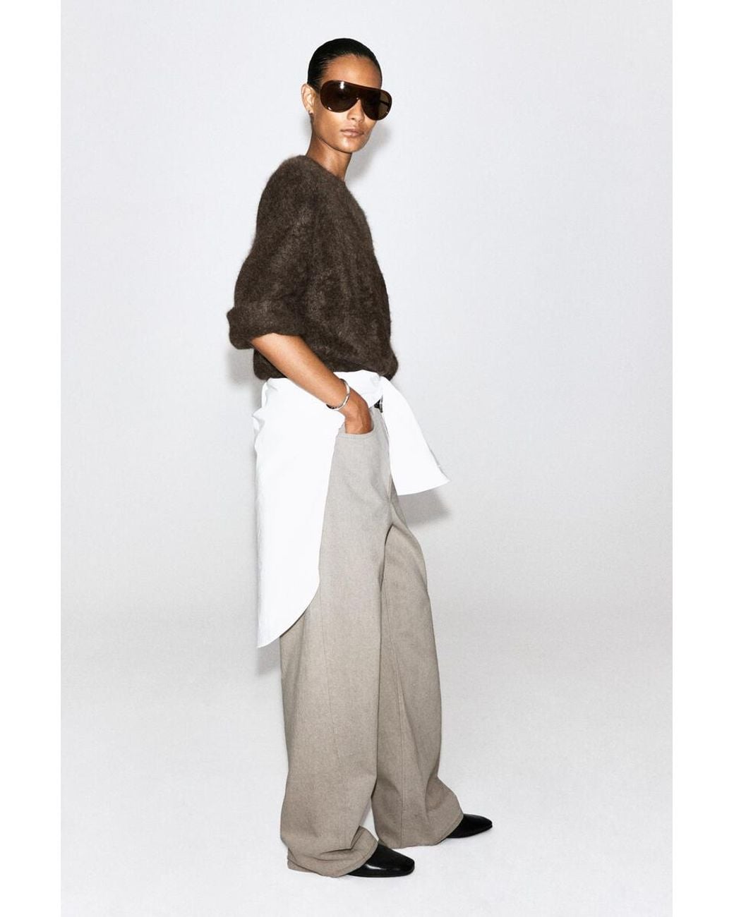 COS Brown Brushed-Cashmere Crew-Neck Sweater