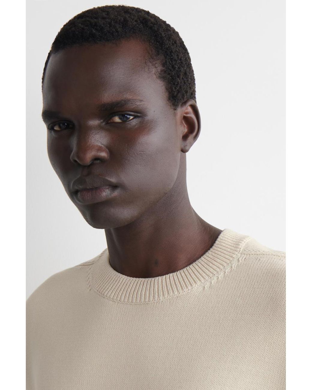 COS White Knitted Cotton Crew-Neck Jumper for men