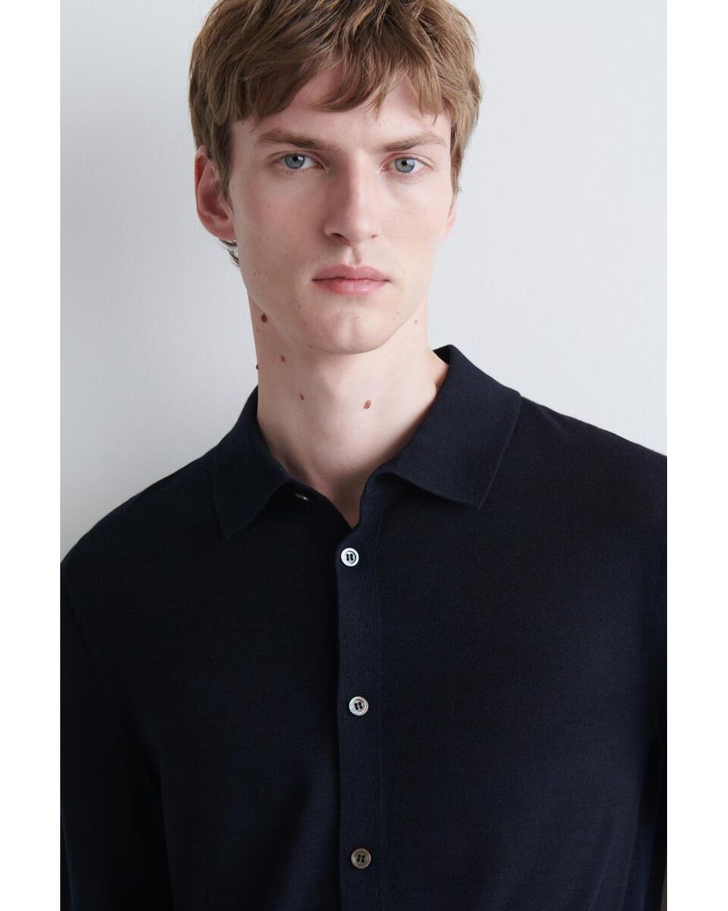 COS Blue Knitted Merino Wool Shirt for men